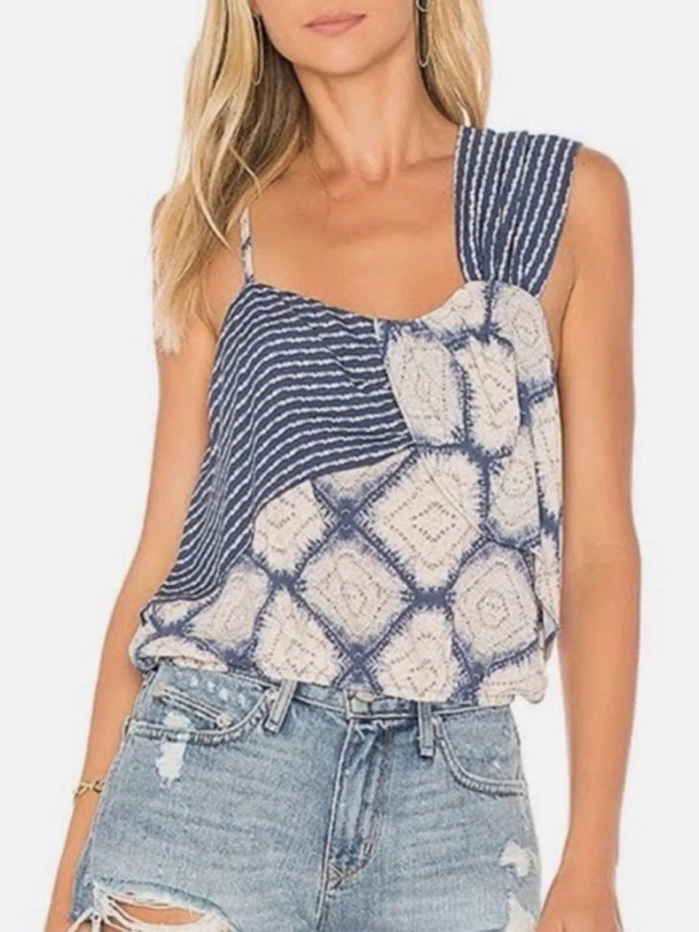 Free People Woman Blue Asymmetrical Cami One Shoulder Crop Top XS Boho Hippie - Picture 2 of 8